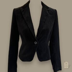 Black Cotton Velvet Blazer Women's Size 0 | Fitted Button Front
